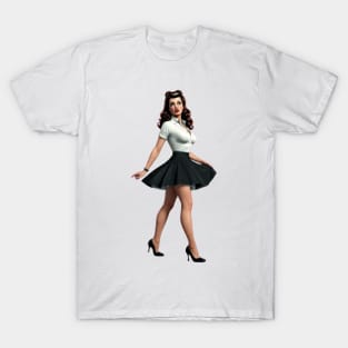 Vintage Pinup Girl with Victory Rolls in Hair T-Shirt